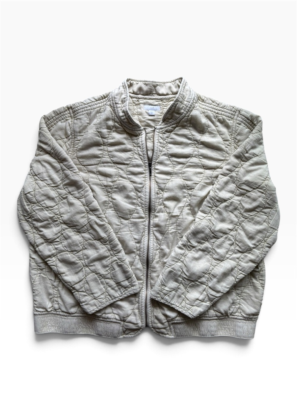 Jjill Beige Quilted Patchwork Bomber Jacket Women’s XL Fall Boho Cottagecore